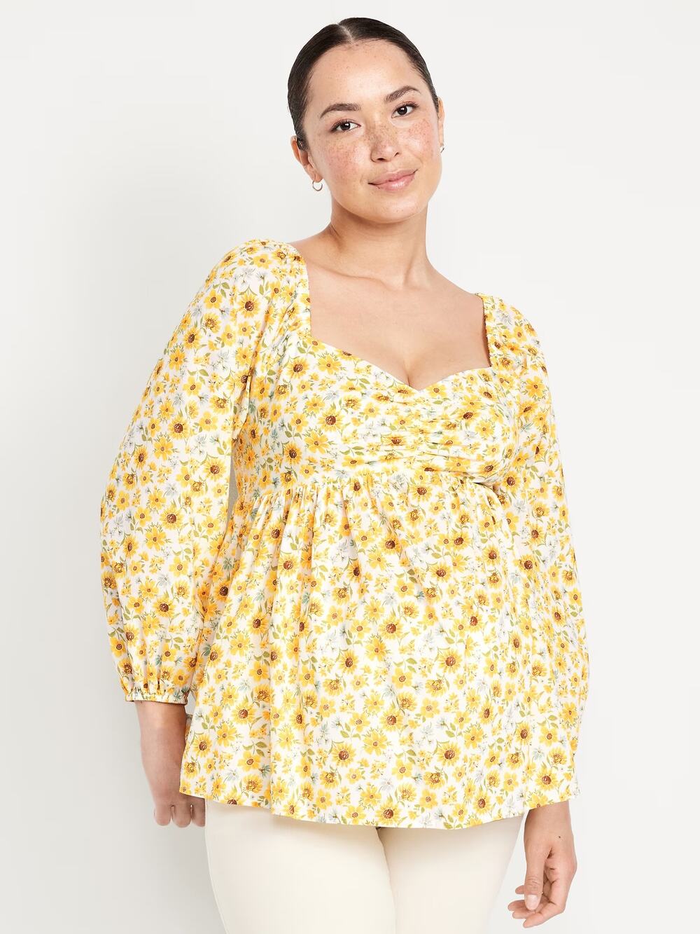 Old Navy NEW Maternity Sunflower Sweetheart Smocked Long Sleeve Babydoll Top XL